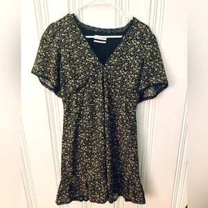 Urban Outfitters black and yellow dress with ruffle hem and corset style back